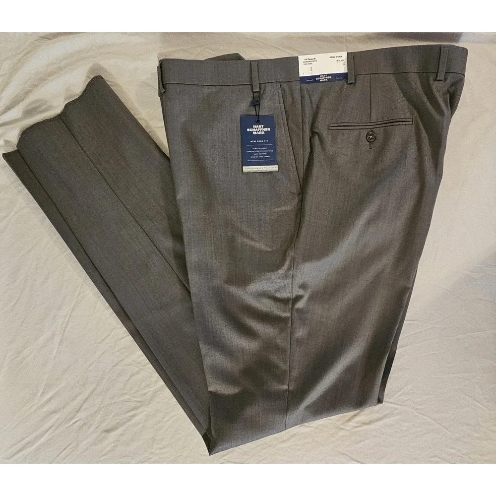 Hart Schaffner Marx 44 Reg New York Wool Suit Dress Pants Unhemmed Gray NWT L529 - Picture 1 of 4